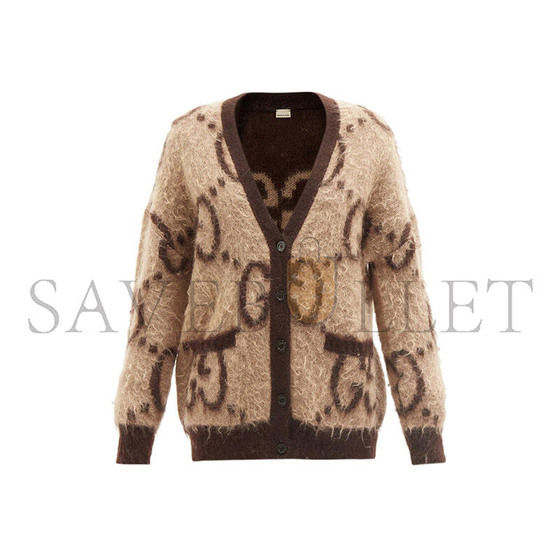 GUCCI GG-LOGO JACQUARD MOHAIR-BLEND CARDIGAN